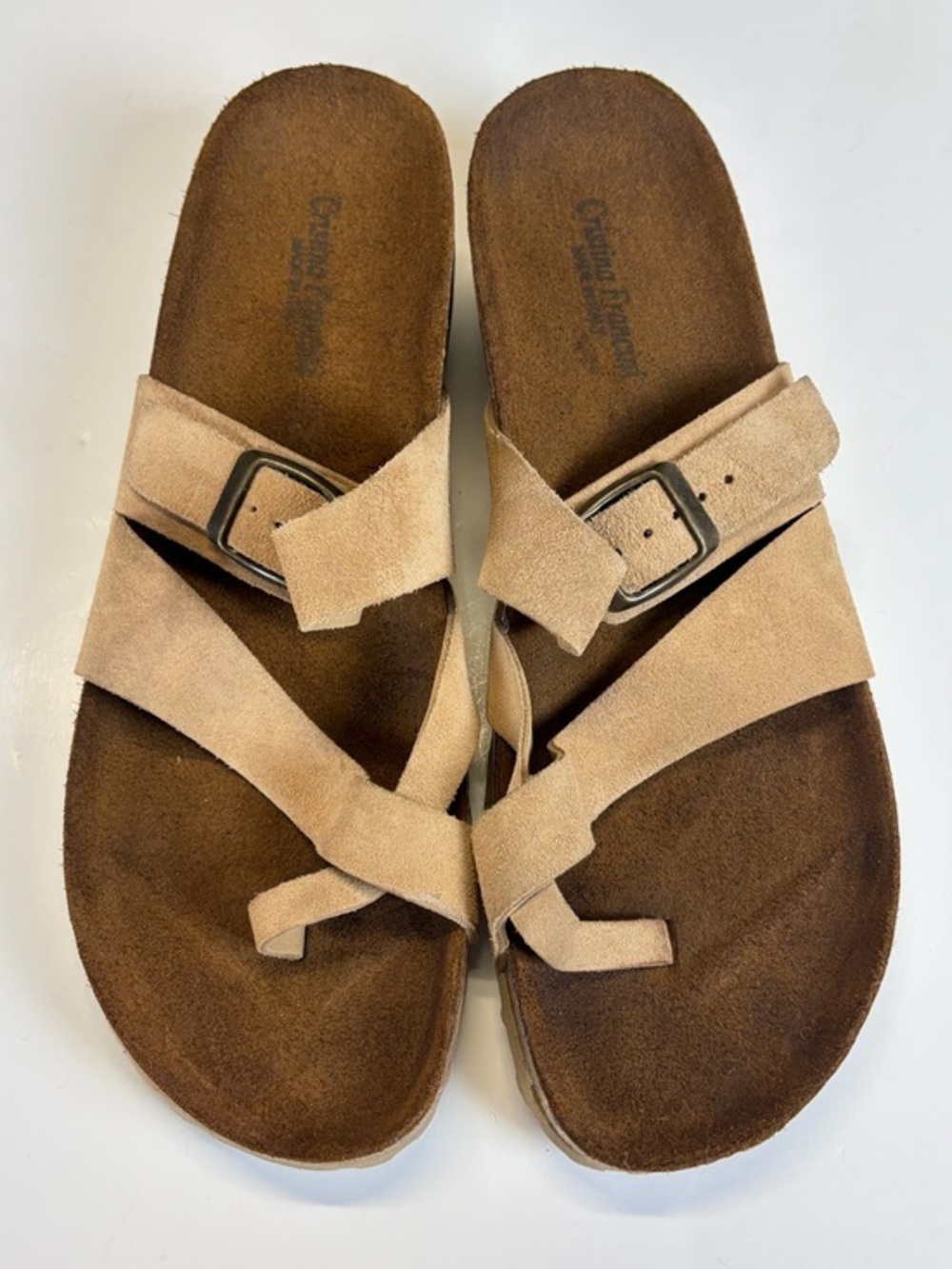 Cristina Francini Italy Beige Suede Leather Toe Loop Comfort Sandals Size 9